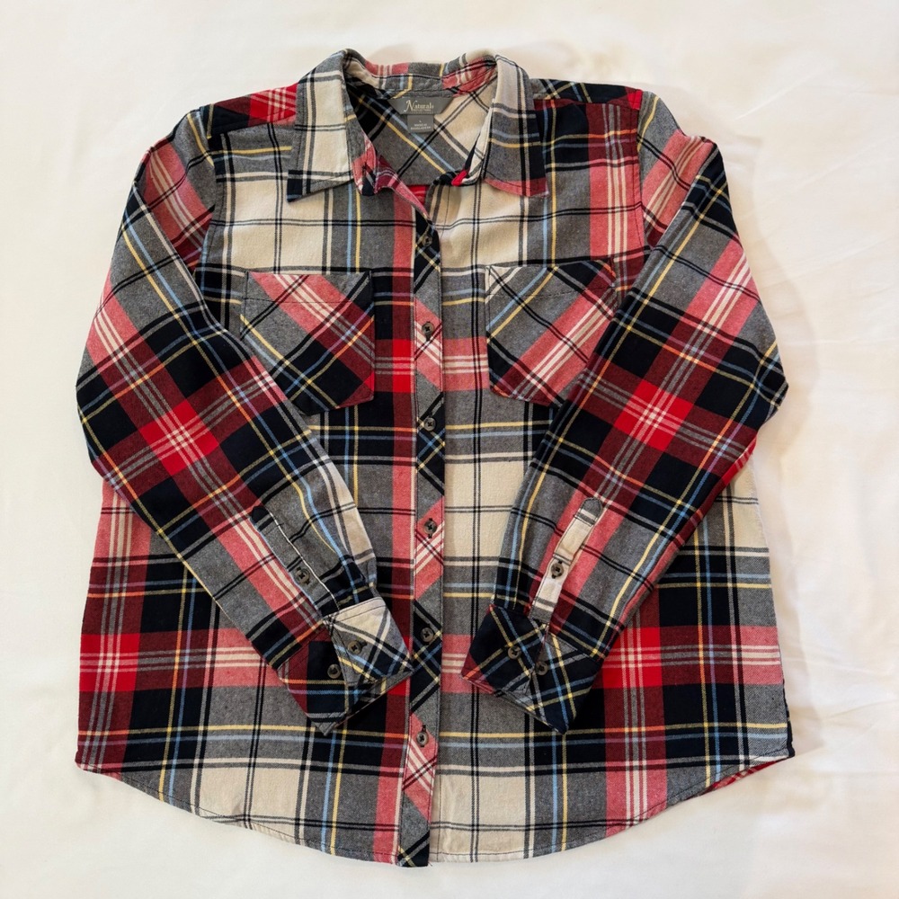 Plaid Flannel Button Down Shirt Red Black 90s Grunge Cabincore Cozy Sz Large